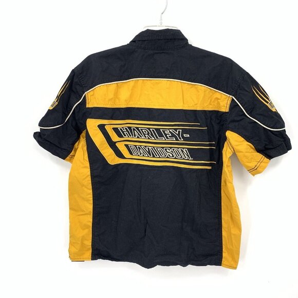 Harley Davidson Motorcycles Black Yellow Embroidered Button Front Mens M - Picture 3 of 3